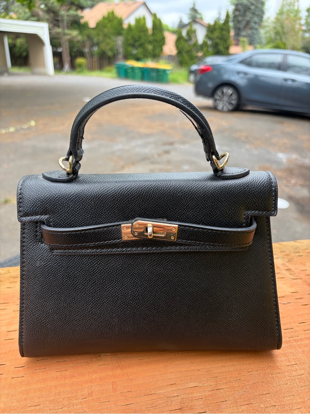 Classic Black Mini Top-Handle Bag with Gold-Tone Turn Lock